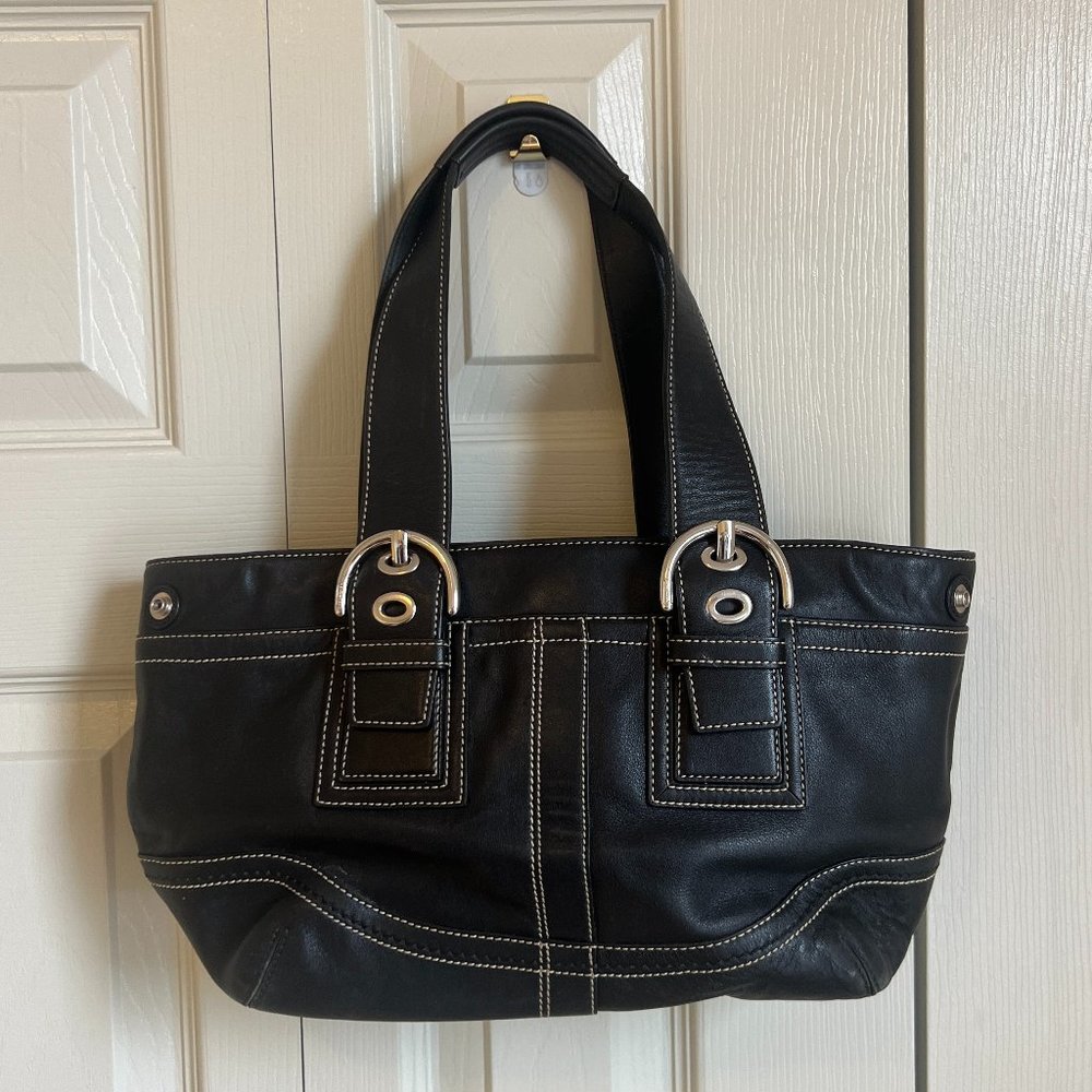 COACH Black Leather SOHO Tote Bag F10911 EUC